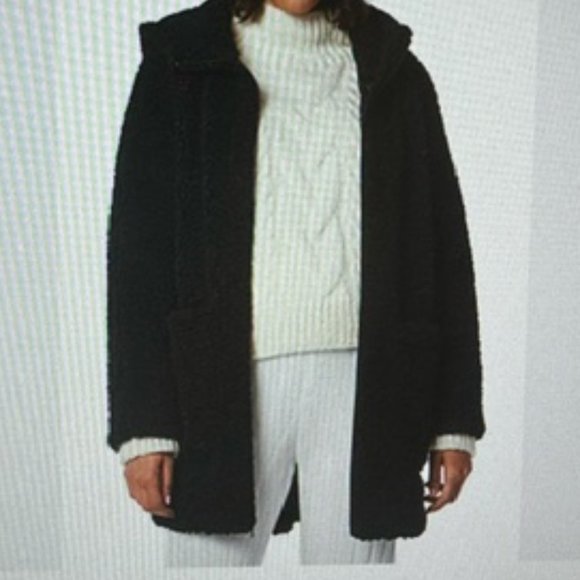Andrew Marc Seneca Hooded Faux Sherpa Parka in BLACK - Picture 1 of 8